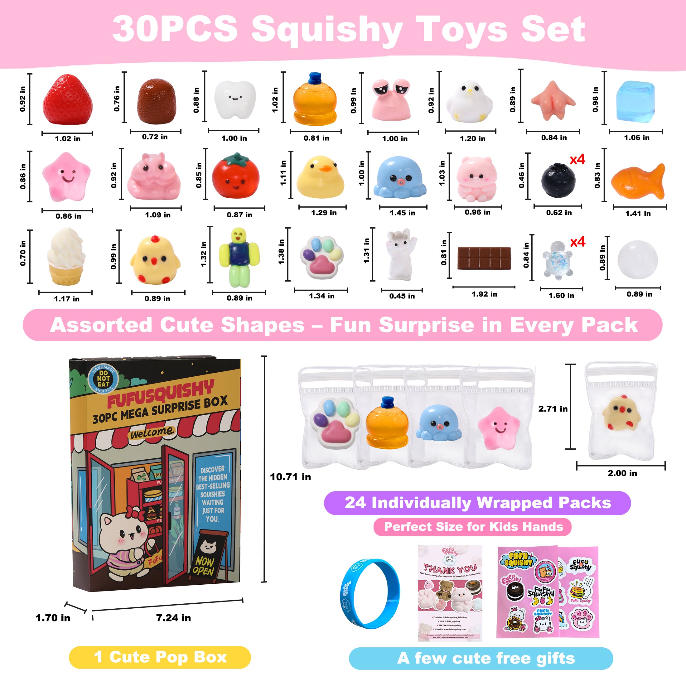 30pcs Random FUFUSQUISHY Surprise Squishy Pop Box