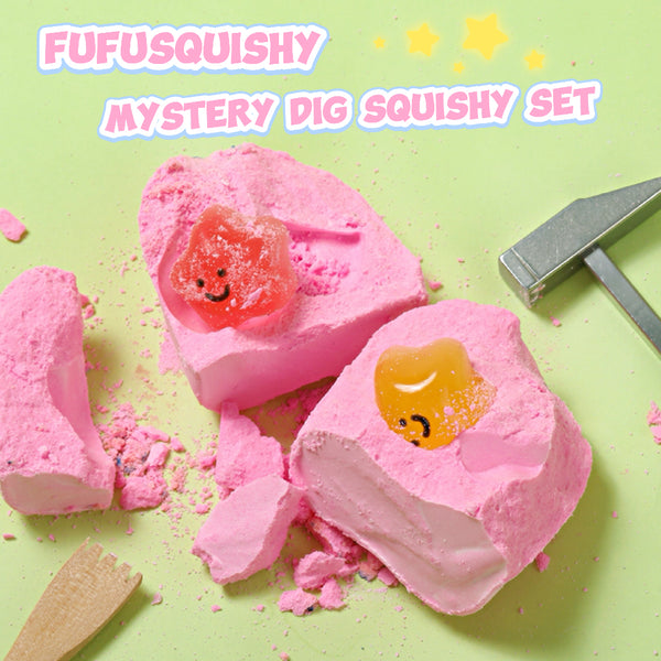 FUFUSQUISHY Pink Smile Face Star Squishy Dig Kit
