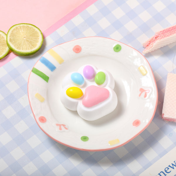 80g White Base Pink with Rainbow Cat Paw Taba Squishy