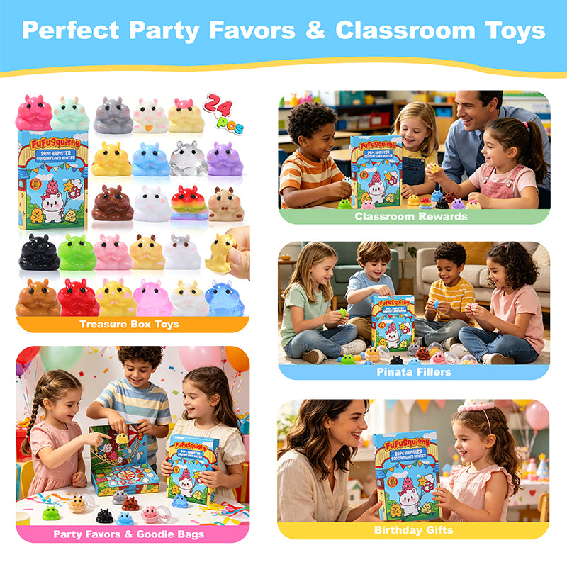FUFUSQUISHY 24PCS Hamster Squishies Pop Box, Keychain Set, Individuall