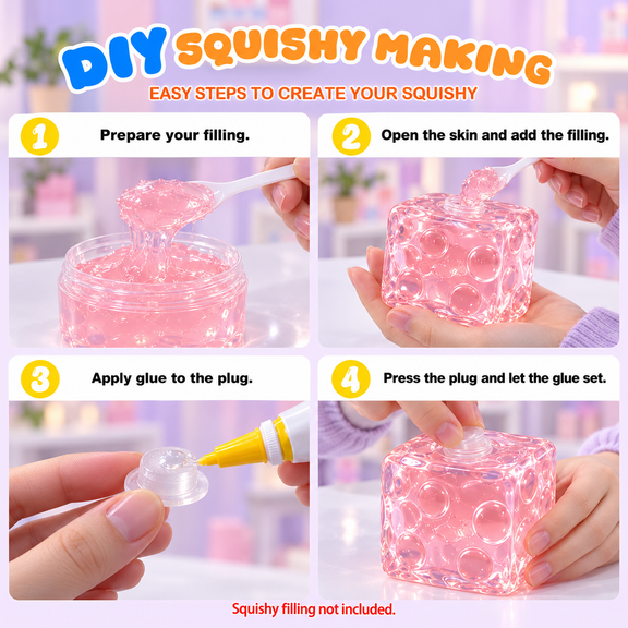 FUFUSQUISHY 7cm Clear Cheese Cube Squishy Skin – Sealing Glue Included