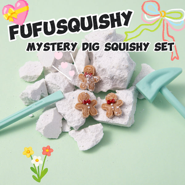FUFUSQUISHY White Cube with Gingerbread Man Squishy Dig Kit