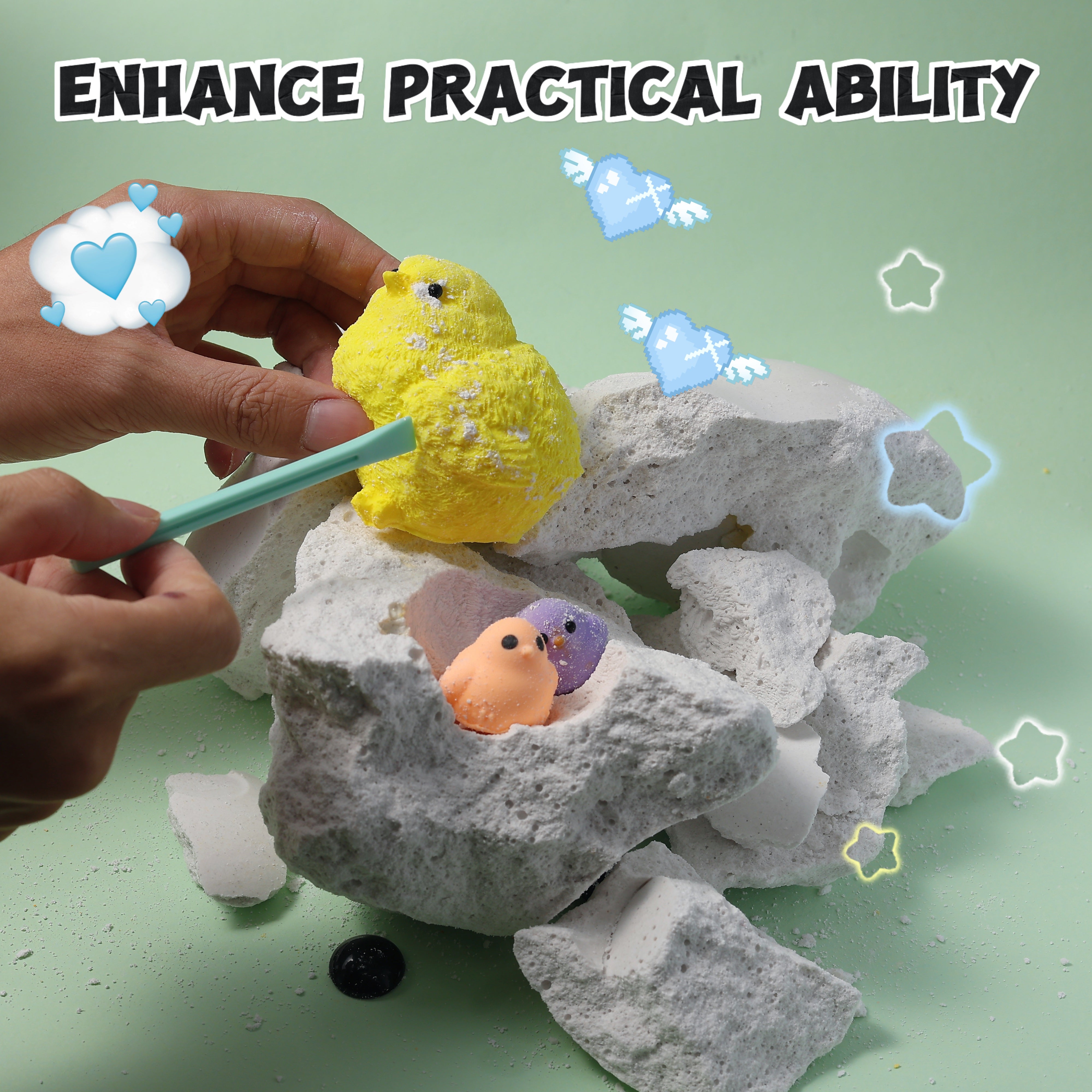 FUFUSQUISHY Giant White Chicken Dig Kit (include 1 middle chicken+2min