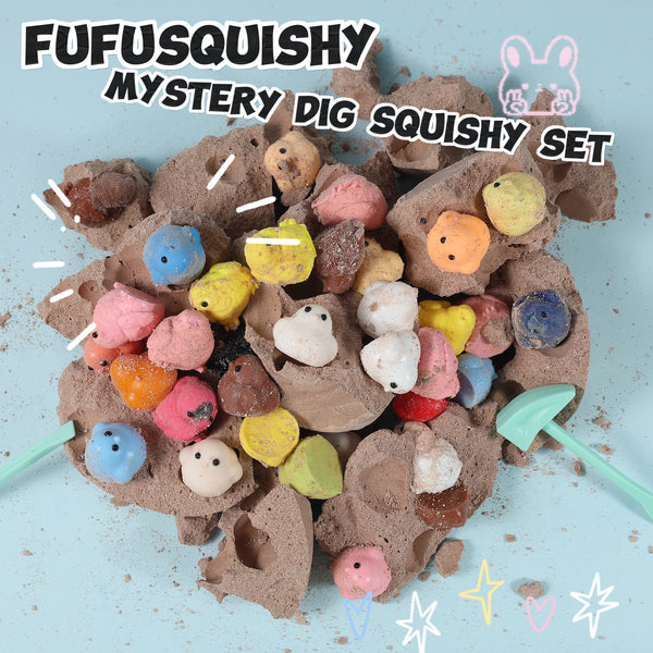 30+pcs FUFUSQUISHY Giant Caramel Chicken Squishy Dig Kit