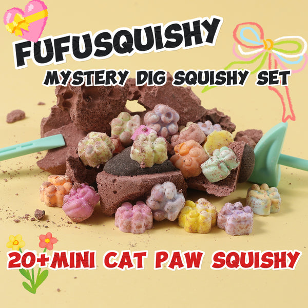 FUFUSQUISHY Chocolate Middle Large Cat Paw Dig Kit (20+ mini cat paw squishies)